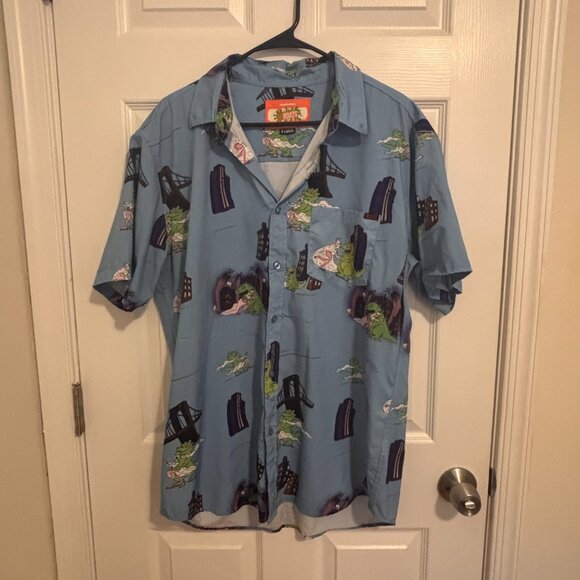 RSVLTS Kunuflex Button Up Shirt Mens Size XL Reptar Rugrats Nickelodeon Blue - Picture 2 of 5